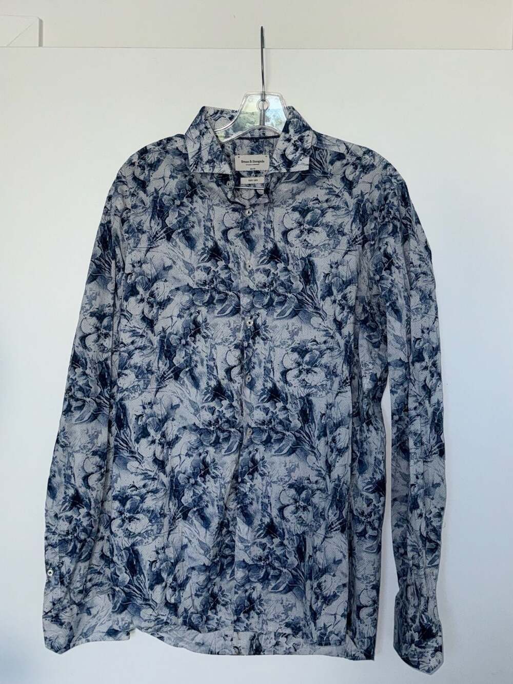 Bruun & Stengade Slim Fit Blue Floral Print Easy Care Cotton Shirt